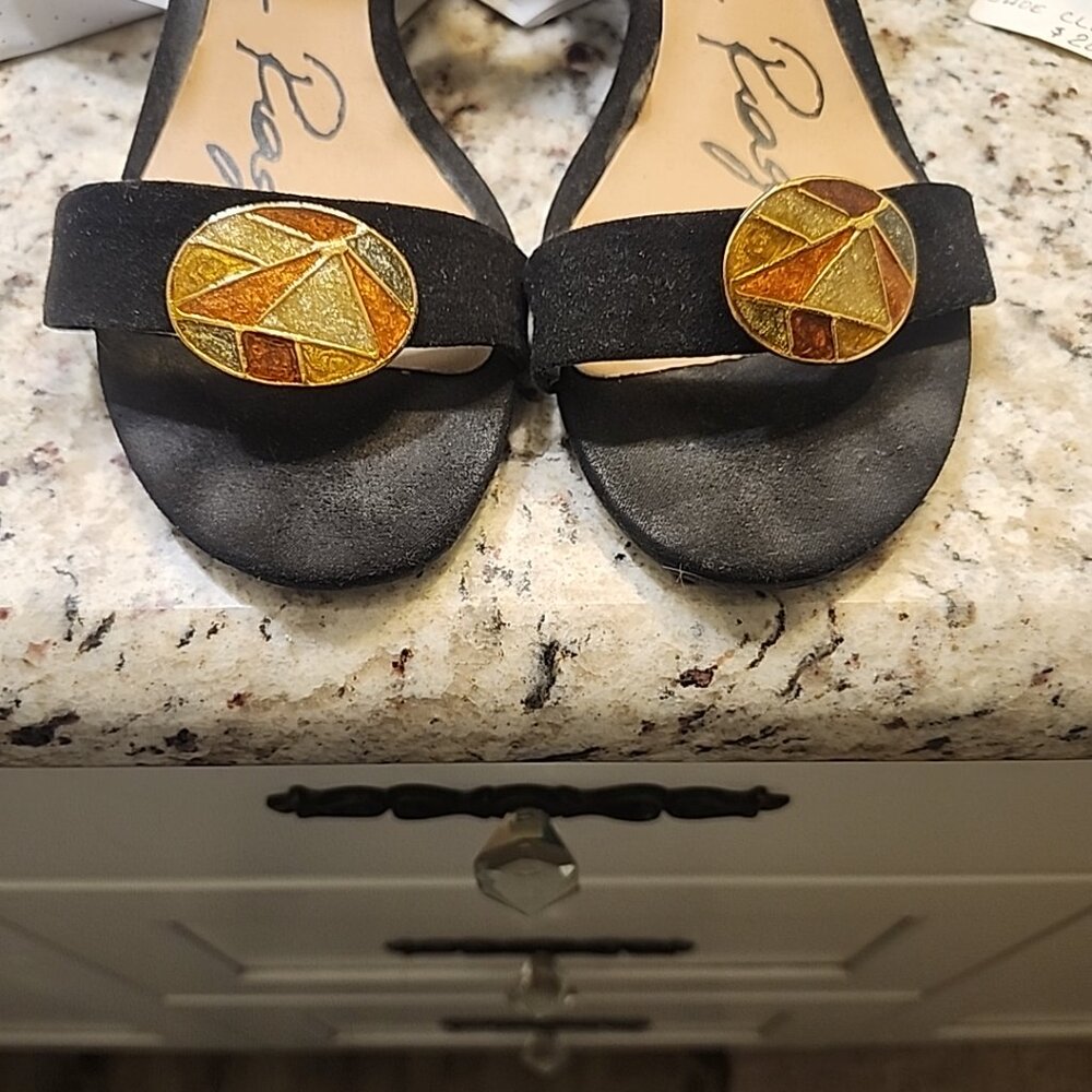 Vintage Musi Shoe Clips Metallic Gold Copper Enamel Geometric Design 1 3/4" NWOT